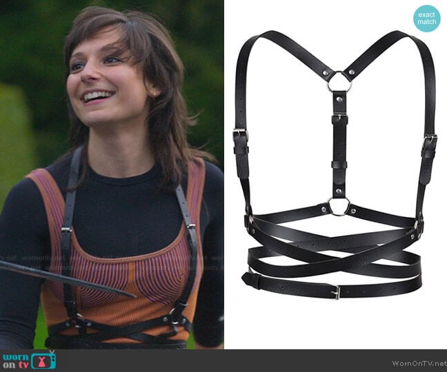 Black Punk Leather Suspender Harness worn by Musa (Elisha Applebaum) on Fate The Winx Saga