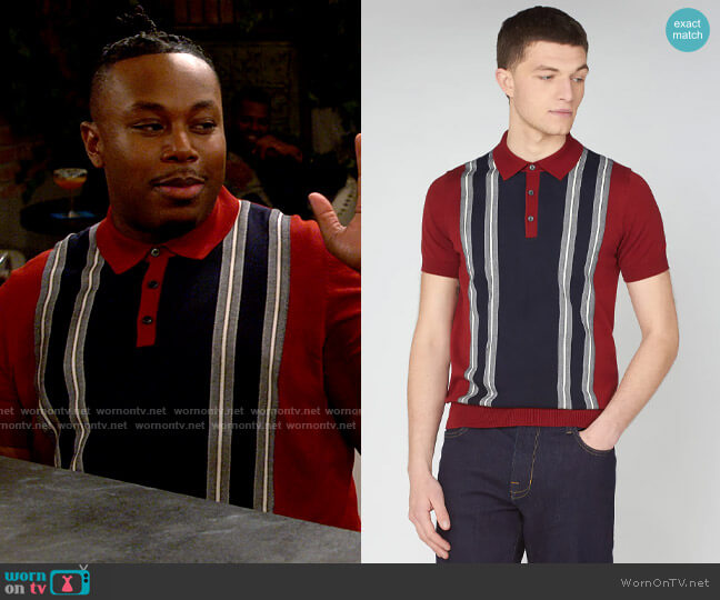 Ben Sherman Iconic Vertical Textured Stripe Mod Knit Polo worn by Marty (Marcel Spears) on The Neighborhood