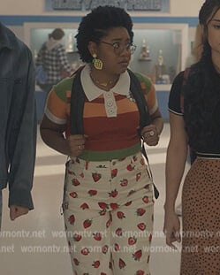 Beth’s strawberry print pants and striped polo on Stargirl