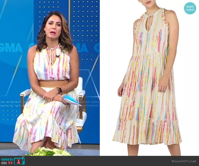 Black Tape Printed Drawstring-Waist Dress worn by Cecilia Vega on Good Morning America