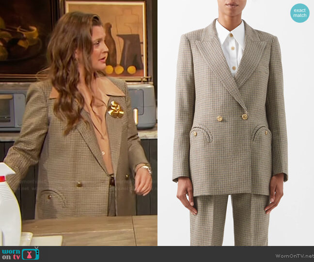 Blaze Milano Kaos houndstooth wool-twill suit jacket worn by Drew Barrymore on The Drew Barrymore Show