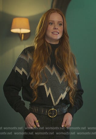 Bloom’s black bolt print sweater on Fate The Winx Saga
