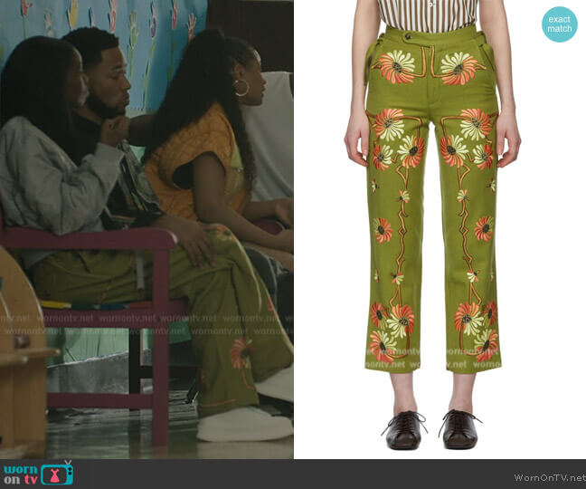Bode Green Victorian Lime Trousers worn by Kiesha Williams (Birgundi Baker) on The Chi