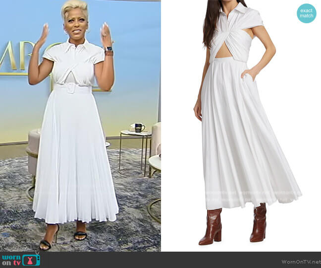 Brandon Maxwell Pleated Crisscross-Bodice Midi-Dress worn by Tamron Hall on Tamron Hall Show