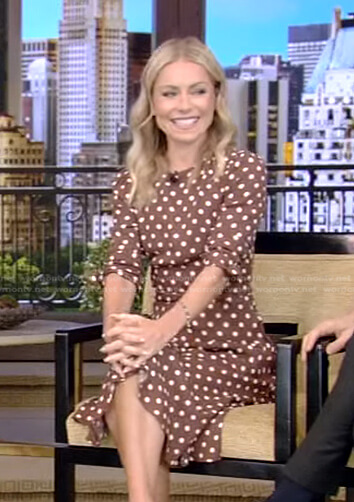 Kelly’s brown polka dot dress on Live with Kelly and Ryan