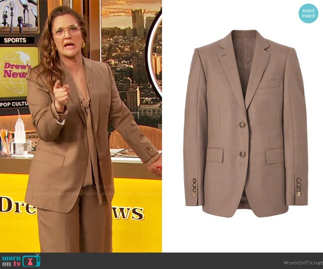 Burberry Tonya Virgin Wool Logo Jacket worn by Drew Barrymore on The Drew Barrymore Show