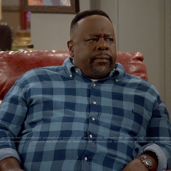 Calvin’s blue checked shirt on The Neighborhood