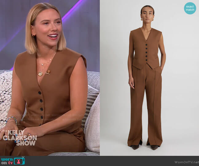 Camilla and Marc Harris Vest in Chestnut worn by Scarlett Johanson on The Kelly Clarkson Show