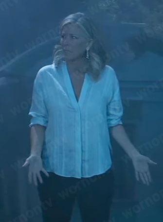Carly’s light blue sheer stripe blouse on General Hospital