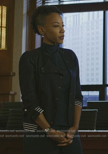 Carmen’s pinstripe jacket on The Good Fight