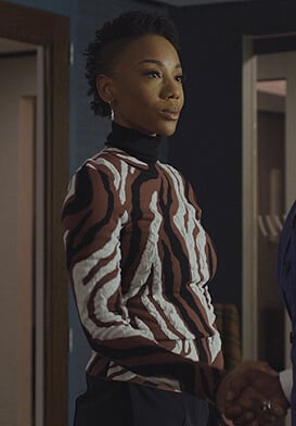 Carmen’s brown zebra stripe sweater on The Good Fight