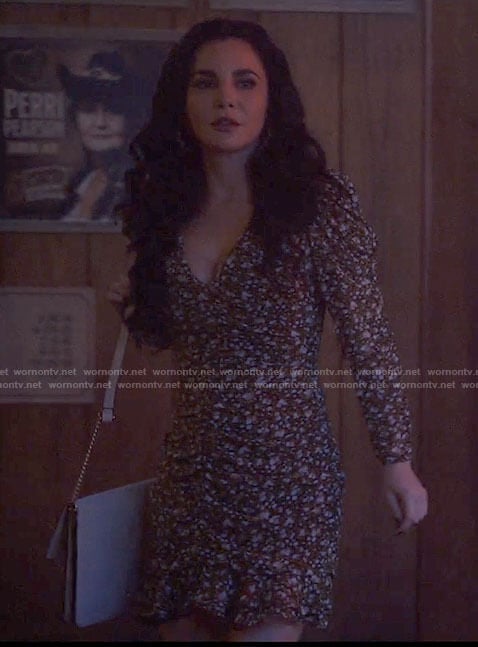 Catt’s floral ruched mini dress on Monarch