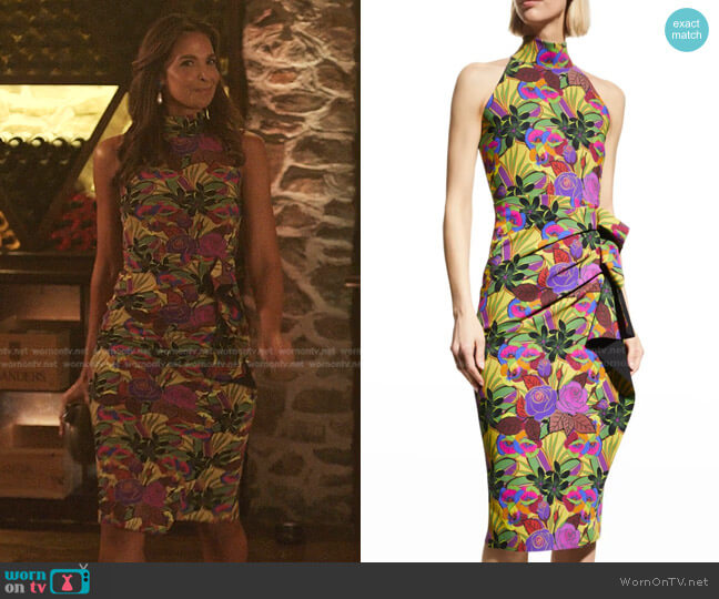 Chiara Boni La Petite Robe Amenadiel Floral Print Side-Drape Halter Dress worn by Nina (Felisha Terrell) on Dynasty
