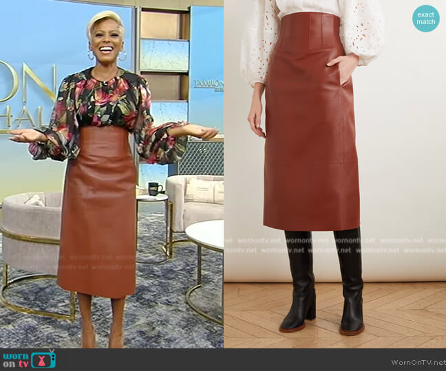Dolce & Gabbana Leather midi skirt worn by Tamron Hall on Tamron Hall Show