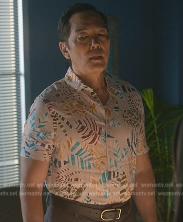 Chozen’s palm print shirt on Cobra Kai