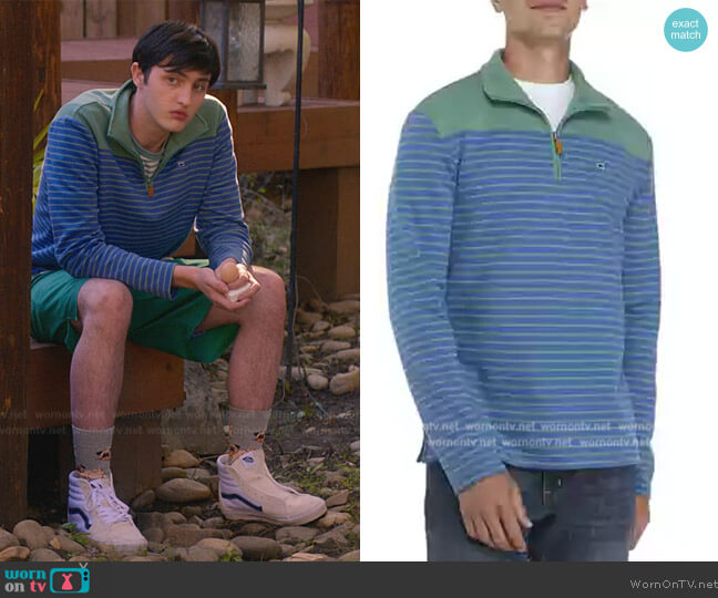 Crown and Ivy Striped Color Block Zip Pullover worn by (Gianni Decenzo) on Cobra Kai