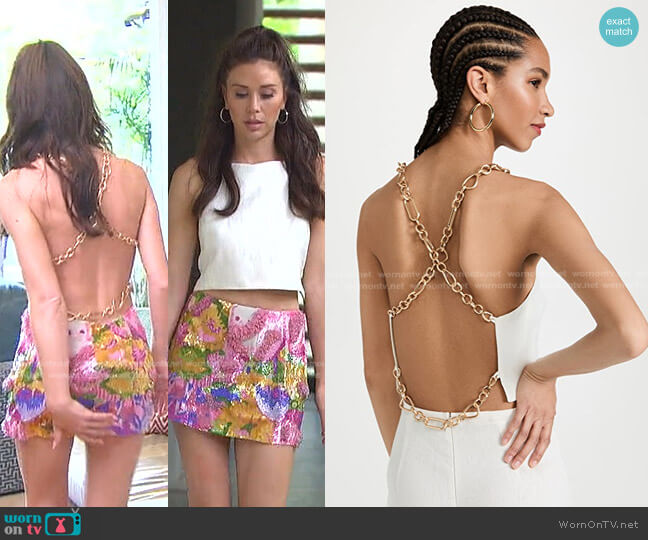 Cult Gaia Joey Chain Strap Linen Blend Halter Top worn by Gabriela Windey on The Bachelorette