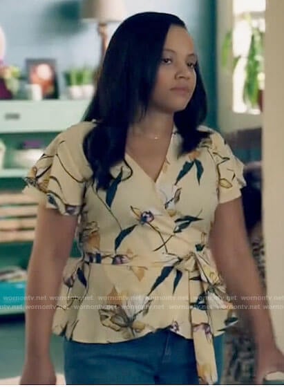 Darla’s floral wrap top on Queen Sugar