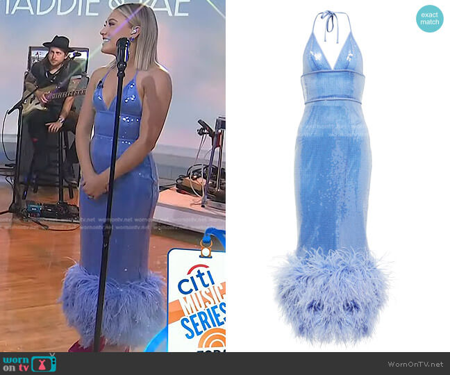 David Koma Feather-Trimmed Sequined Midi Dress worn by Maddie Marlow on Today