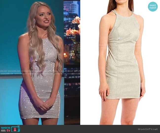 Dear Moon High Neck Strappy Glitter Knit Seamed Mini Dress worn by Brooklyn Willie on The Bachelorette