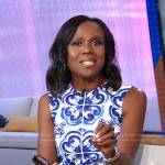 Doborah’s blue and white printed sleeveless dress on Good Morning America