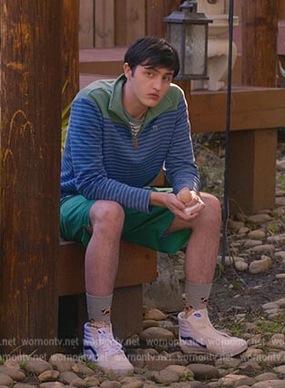 Demetri blue stripe sweater on Cobra Kai