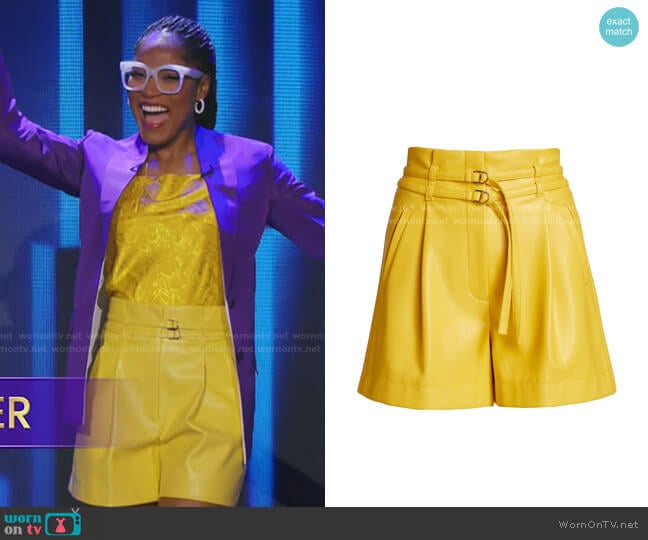 Derek Lam 10 Crosby Anson Double-Belt Faux Leather Shorts worn by Keke Palmer on Password