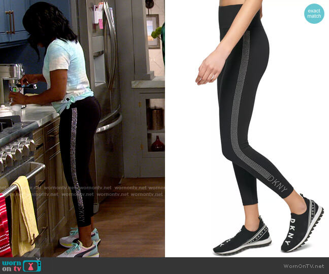 DKNY Sport High Waist Rhinestone Stripe Leggings worn by Tina Butler (Tichina Arnold) on The Neighborhood