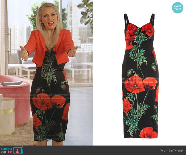 Dolce & Gabbana Poppy-Print Satin Midi Dress worn by Alexis Carrington (Elaine Hendrix) on Dynasty
