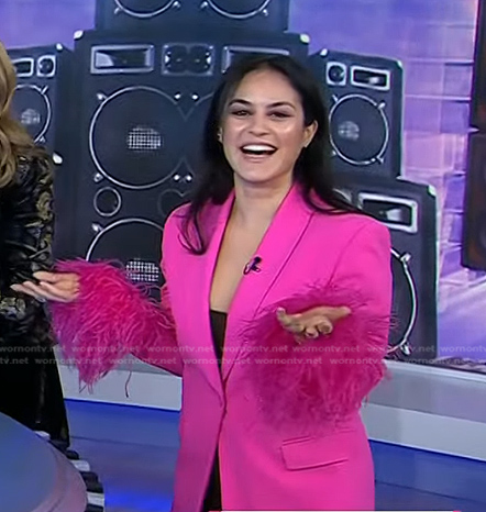 Donna’s pink feather cuff blazer on Today