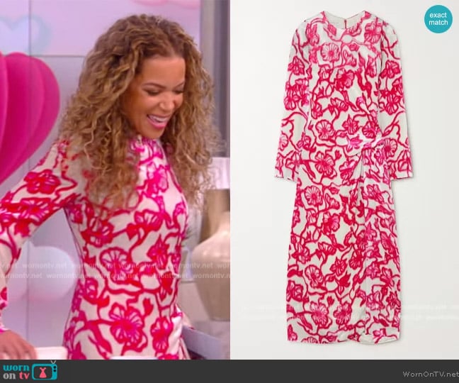 Dries Van Noten Gathered floral-print velvet midi dress worn by Sunny Hostin on The View