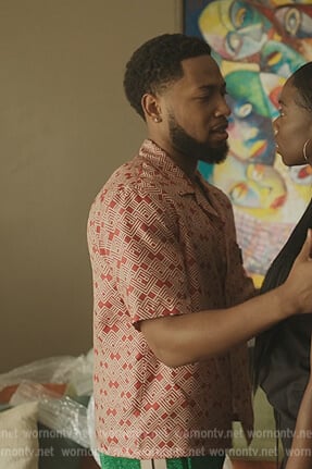 Emmett’s red printed shirt on The Chi
