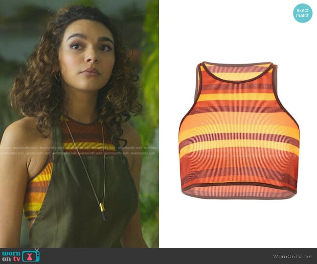 Emmiol Stripe Ribbed Crop Tank Top worn by Flora (Paulina Chavez) on Fate The Winx Saga
