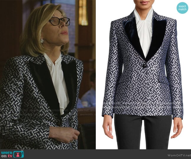 Emporio Armani Geometric Jacquard Jacket worn by Diane Lockhart (Christine Baranski) on The Good Fight