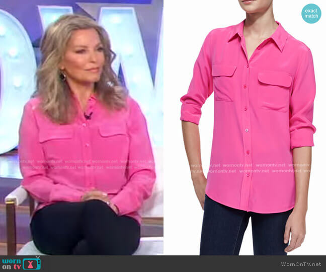 Equipment Slim Signature Silk Shirt worn by Cheryl Ladd on Good Morning America