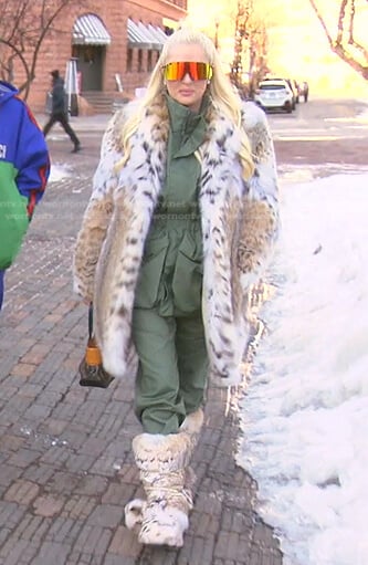 Erika’s green nylon field jacket and pants on The Real Housewives of Beverly Hills