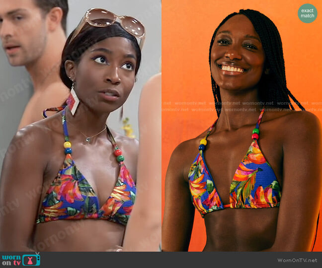 Farm Rio Bananamix Triangle Bikini Top worn by Trina Robinson (Tabyana Ali) on General Hospital