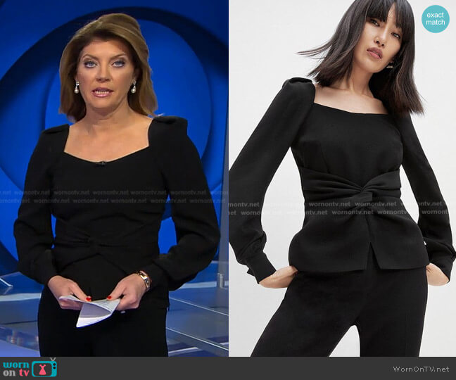The Fold Clever Crepe Hartley Top worn by Norah O'Donnell on CBS Evening News