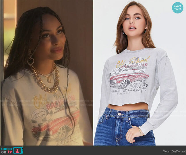 Forever 21 Race Car Graphic Cutout Tee worn by Kiela (Daniella Perkins) on Grown-ish