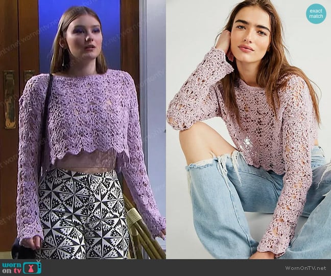 in Lilac Fog by Free People Dani Pullover worn by Alice Caroline Horton (Lindsay Arnold) on Days of our Lives