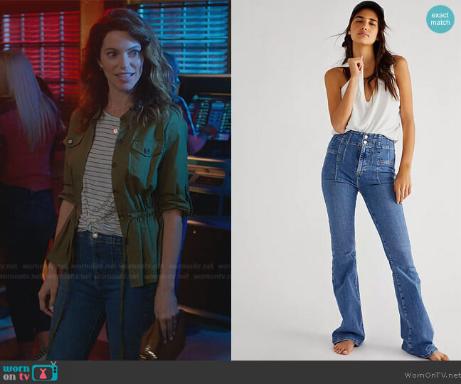 Free People Jayde Flare Jeans worn by Amanda Larusso (Courtney Henggeler) on Cobra Kai