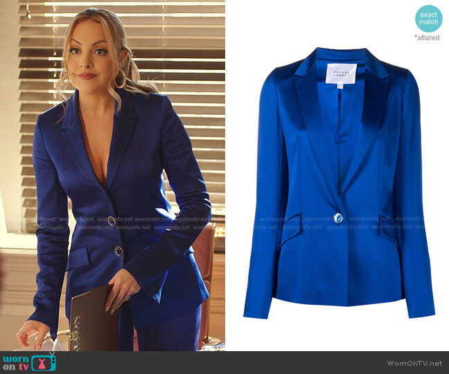 Galvan Single-Breasted Satin Blazer worn by Fallon Carrington (Elizabeth Gillies) on Dynasty