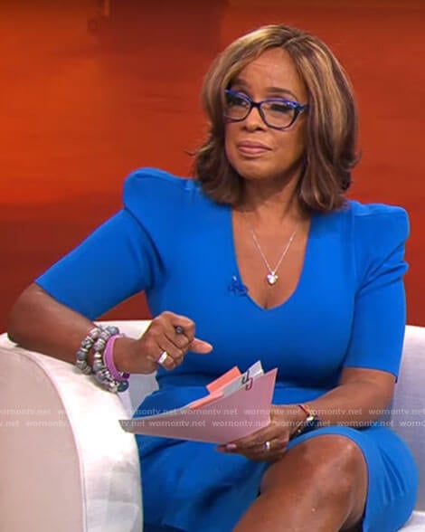 Gayle King’s blue v-neck dress on CBS Mornings