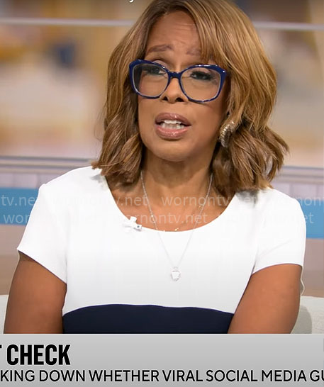 Gayle King’s black and white colorblock dress on CBS This Morning