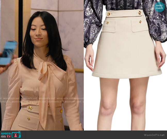 Giambattista Valli Cavalry Twill Mini Skirt worn by Ingrid Yun (Arden Cho) on Partner Track