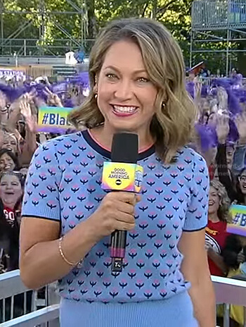 Ginger’s blue tulip print knit top on Good Morning America