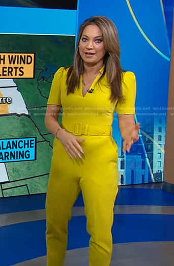 Ginger’s yellow belted jumpsuit on Good Morning America