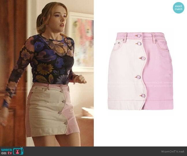 Ganni Overdyed Cutline Denim Skirt worn by Kirby Anders (Maddison Brown) on Dynasty