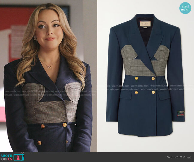 Gucci Double-Breasted Corset Blazer worn by Fallon Carrington (Elizabeth Gillies) on Dynasty
