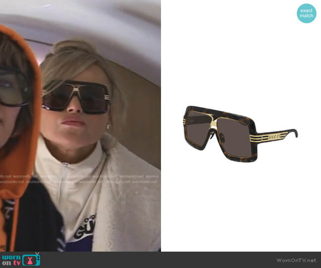 Gucci Thick Injection Square Plaque Sunglasses in Havana Gold worn by Diana Jenkins on The Real Housewives of Beverly Hills